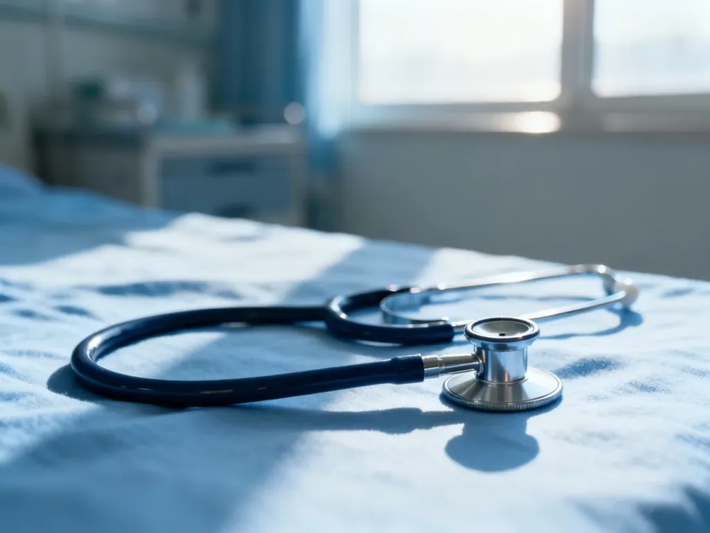 Stetoskop leżący na jasnoniebieskim tle, symbolizujący diagnostykę układu oddechowego i zdrowie płuc.